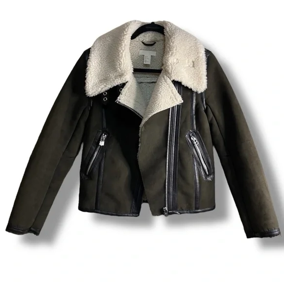 Aviator Bomber Jacket Coat Khaki Army Green Women’s Size XS - Picture 2 of 11